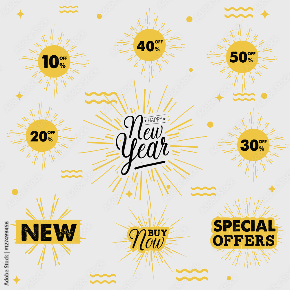 Fototapeta premium Happy new year Sale. Drawn lettering. Vector typography. Usable for cards and posters, sale banners, billboards and sale signs.vector illustrator