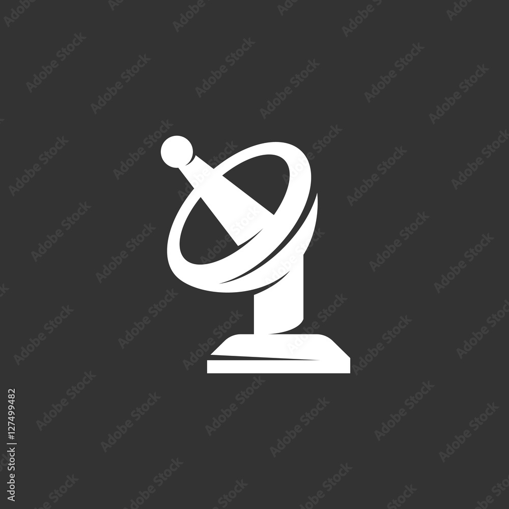 Satellite dish icon on black background. Vector logo Satellite dish icon on black background. Vector logo