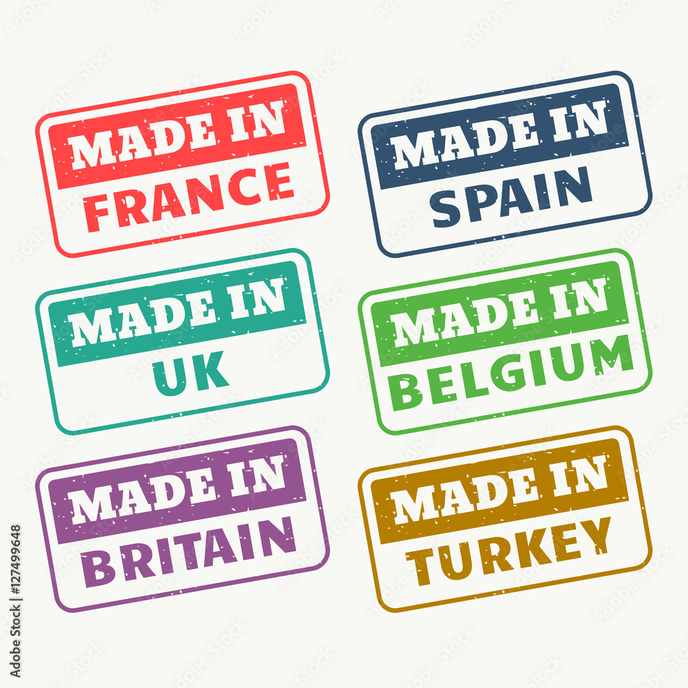 made in france, spain, uk, belgium, britain and turky stamps set