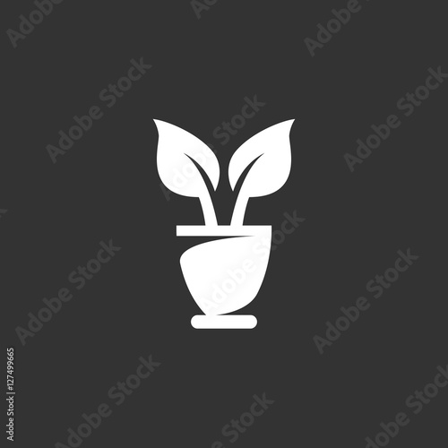 Flowerpot icon on black background. Plant vector logo