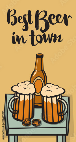 vector banner with a beer bottle and glasses on the table