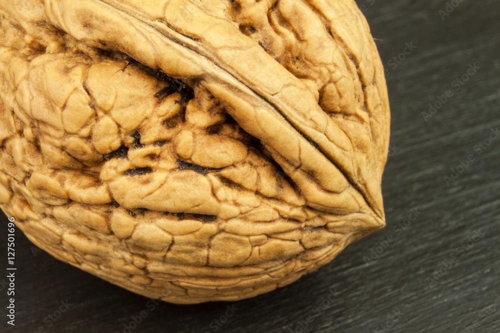 Detailed view of the structure of the shell of a walnut. Super foods for human brain. Healthy walnuts. Fresh walnuts