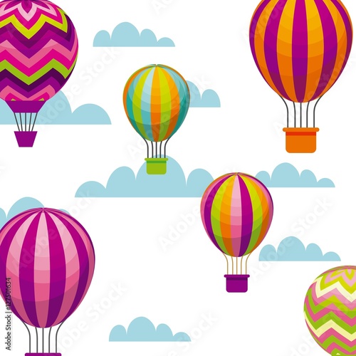 air balloons flying icons over sky background. colorful design. vector illustration