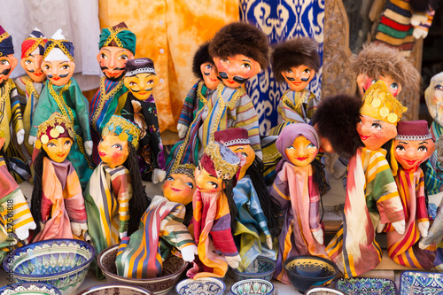 Pottery and puppets typical of Khiva, Uzbekistan
