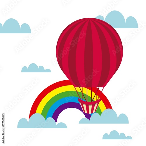 air balloon icon over sky with rainbow background. colorful design. vector illustration