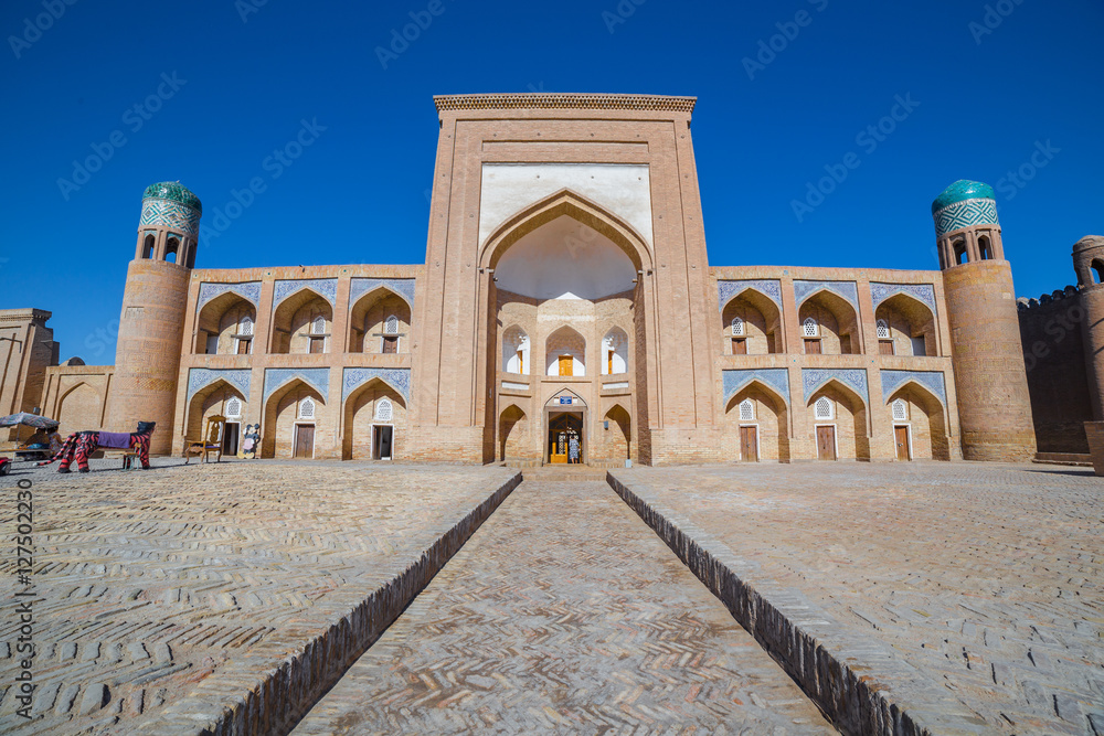 The Kutlimurodinok Madrasah in Khiva, Uzbekistan.