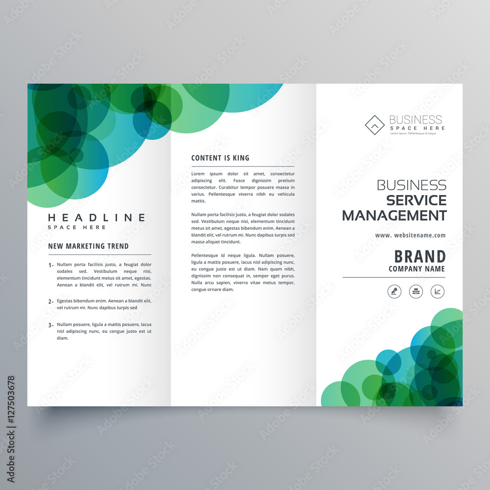 Fototapeta premium modern abstract green and blue circles business trifold brochure