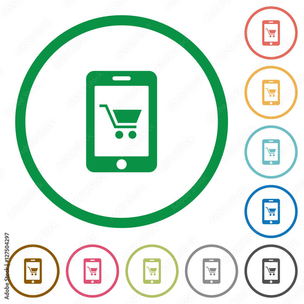 Mobile shopping flat icons with outlines Mobile shopping flat icons with outlines