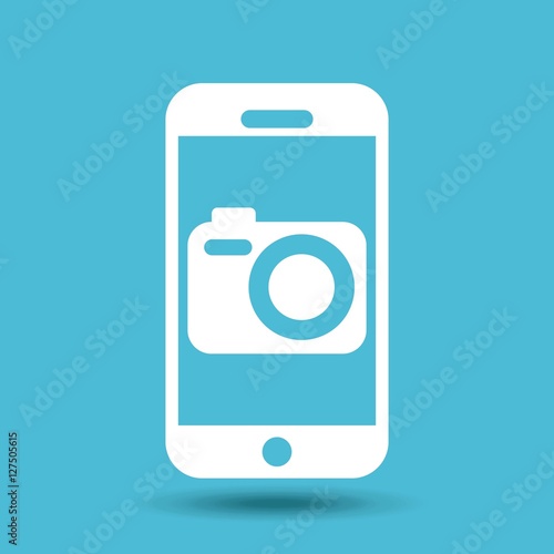 smartphone device with camera icon over background. vector illustration