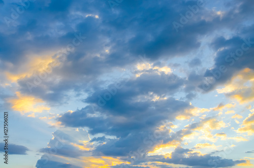 Blue sky with sunset light. Skyscape photo.