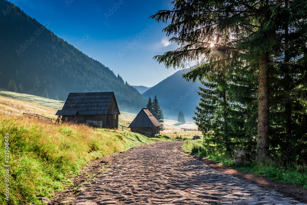 Obraz premium Stunning valley in Tatra Mountains at sunrise in Poland