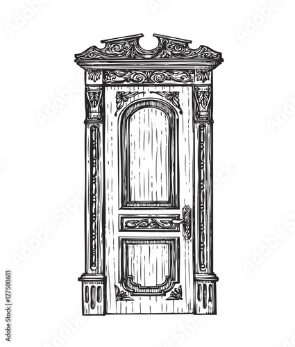 Freehand drawing door. Sketch vector