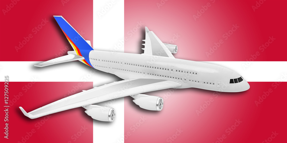 Plane and Denmark flag. Plane and Denmark flag.