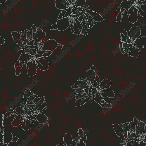 Peculiar seamless print with apple tree flower.