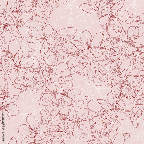 Delicate seamless print with apple tree flower.