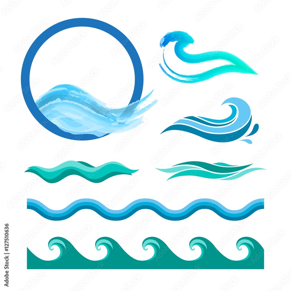 Set of blue ocean waves. Set of blue ocean waves.