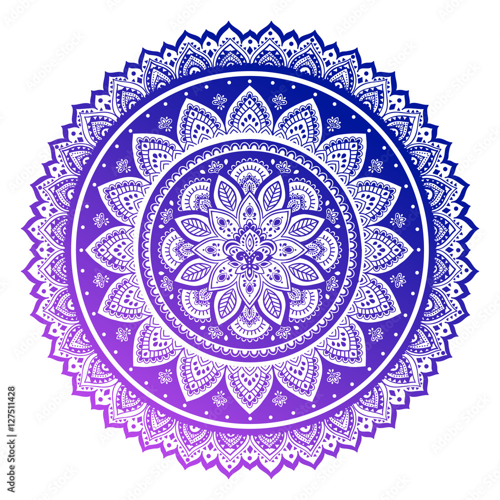 Bohemian Indian Mandala towel print. Vintage Henna tattoo style Indian medallion. Ethnic ornament could be used as shirt print, phone case print, textile, coloring book. Christmas holiday snowflake 