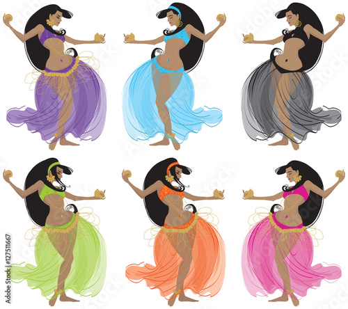 Colorful vector illustrations of pretty belly dancers in motion