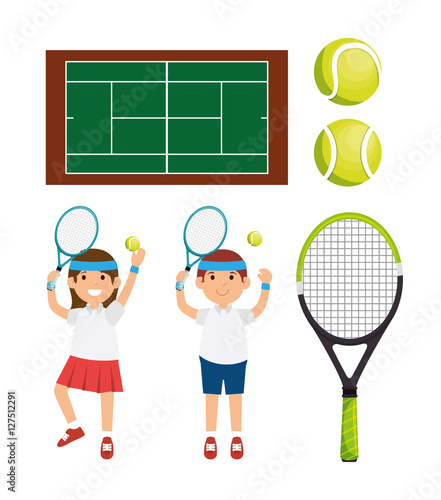tennis player character racket balls court vector illustration eps 10