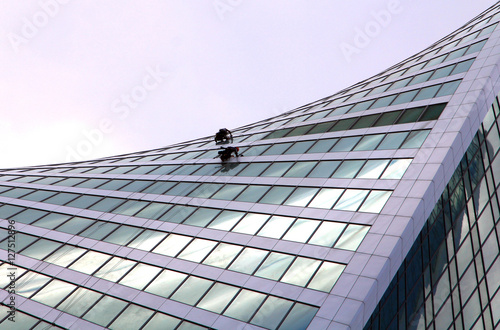 Window washers at a modern skyscraper