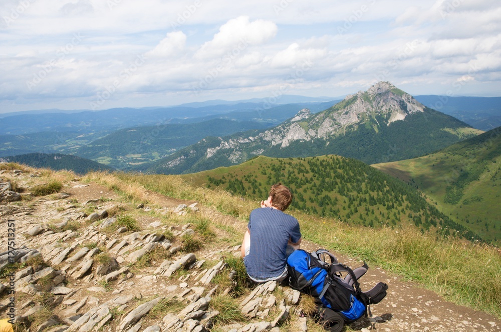 Hiker on the ridge  Mala Fatra mountain, Slovakia