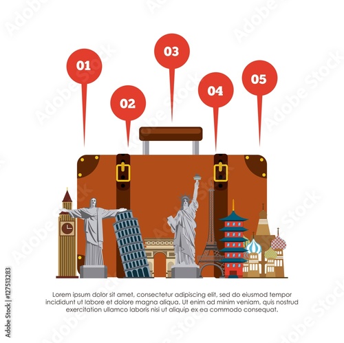 infographic with iconic monuments of the world over white background. colorful design. vector illustration