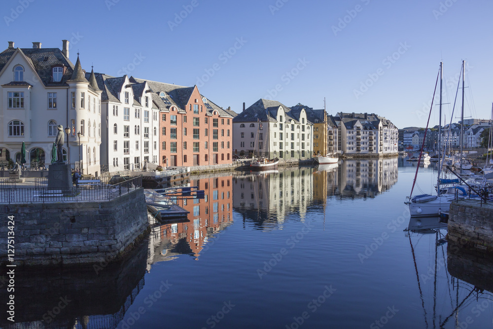 Promenade and marina in Alesund city, Norway