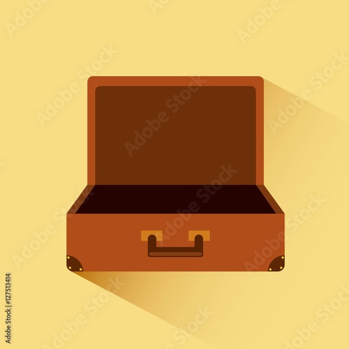 brown suitcase open over yellow background. vector illustration