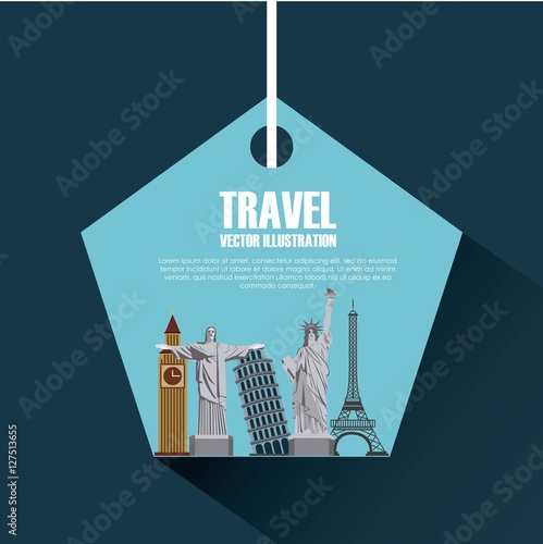 iconic monuments of the world in element and map over blue background. colorful design. vector illustration