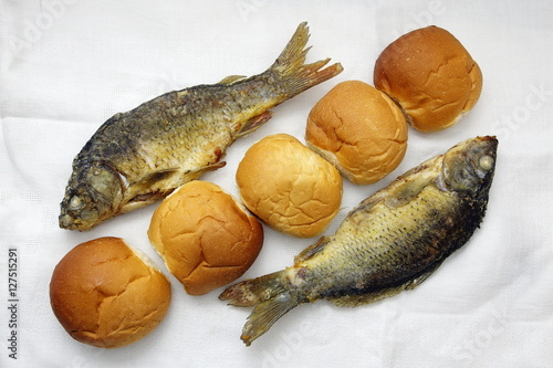 The five loaves, and the two fishes.