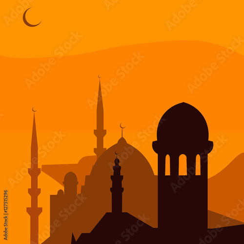 Animated magic Turkish city Istanbul. Ramadan.  illustration