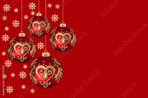 Christmas and New Year s Day greeting card mock up. Holidays wallpaper  beautiful balls and snowflakes