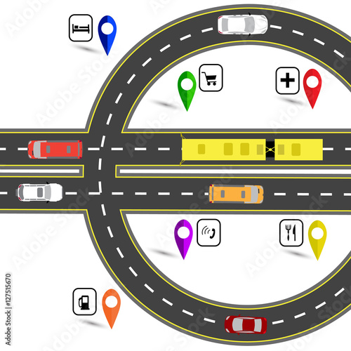 Road junction resembling a euro sign. The path for the navigator. Humorous image.  illustration photo