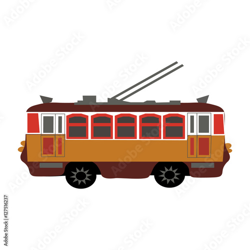 Figure yellow, a small trolley on white background
