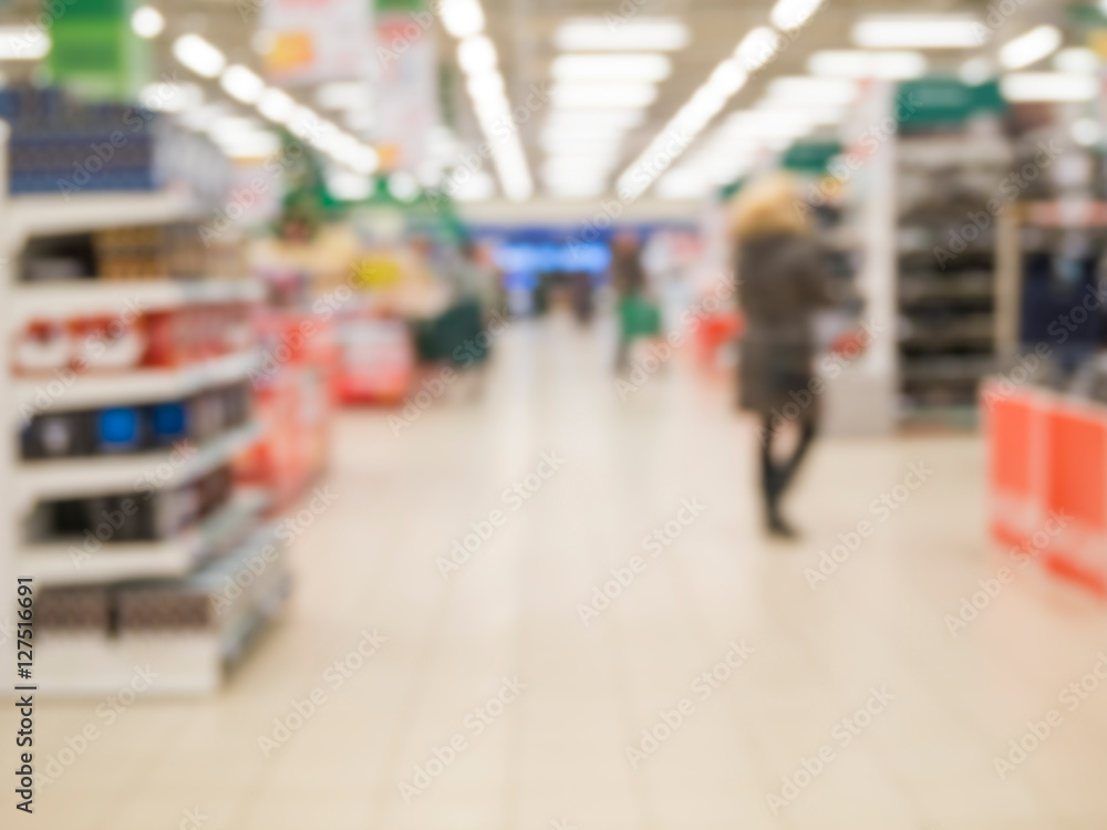 Abstract blurred supermarket aisle