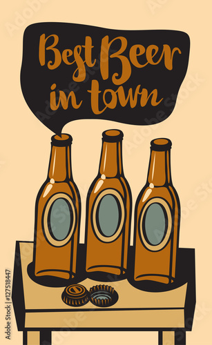 vector banner with a beer bottles on the table