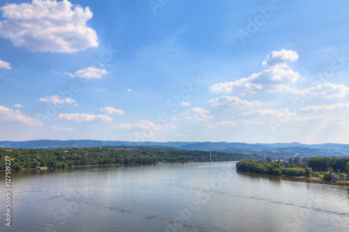 Obraz na płótnie View of the Danube and Fruska Gora from Petrovaradin, HDR Image. w salonie