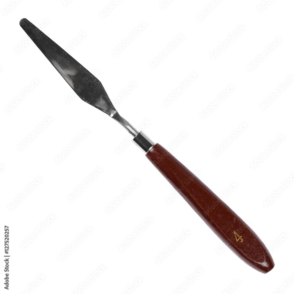 painting tools, metal spatula and brush isolated on white painting tools, metal spatula and brush isolated on white