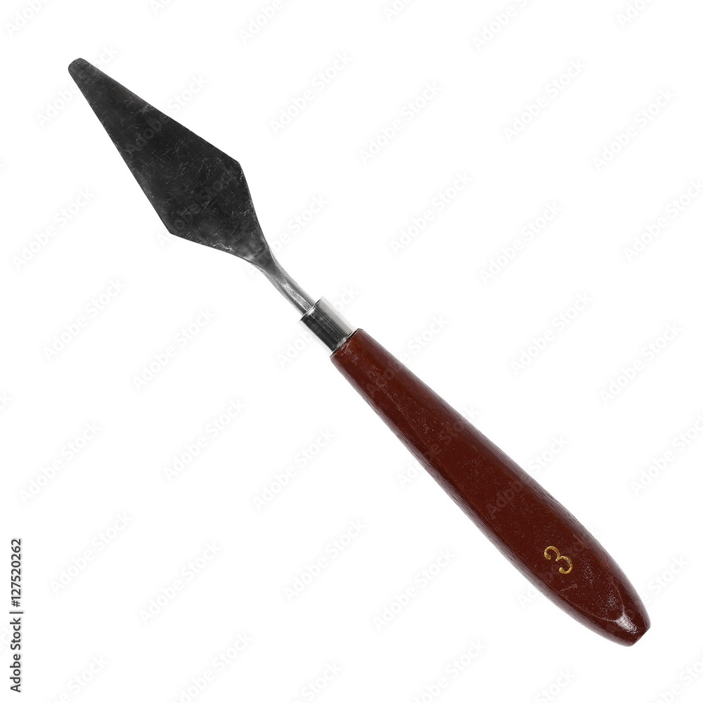 Fototapeta premium painting tools, metal spatula and brush isolated on white