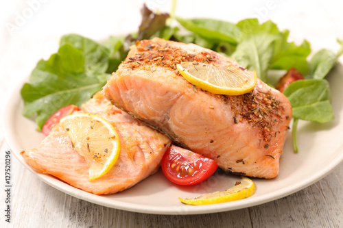 grilled salmon fish with salad