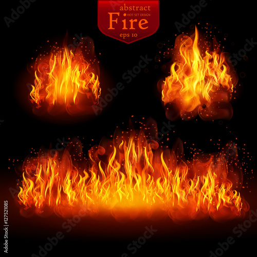 Hot fire. Vector realistic elements set for design