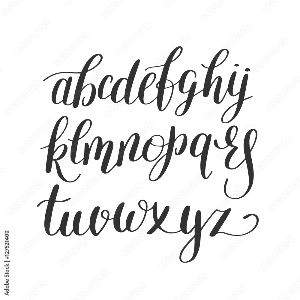 black and white hand lettering alphabet design, handwritten brus