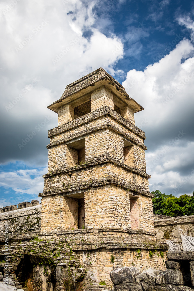 Palace observatory tower at mayan ruins of Palenque - Chiapas, Mexico