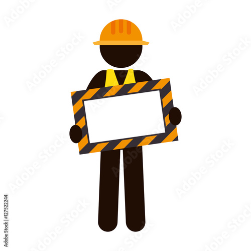 silhouette worker holding site under construction banner vector illustration eps 10