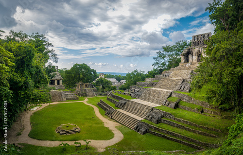 Temples of the Cross Group at mayan ruins of Palenque - Chiapas, Mexico photo