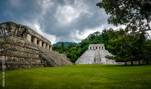 Main pyramid and Palace at mayan ruins of Palenque - Chiapas, Mexico