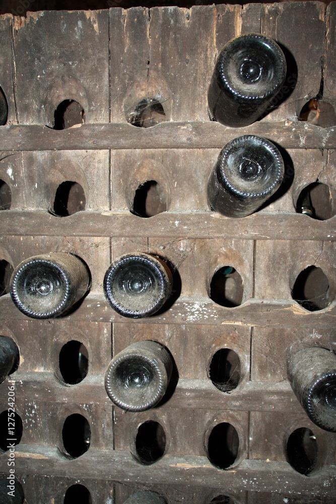bottles of wine  in a cellar, Campania, Italy 
