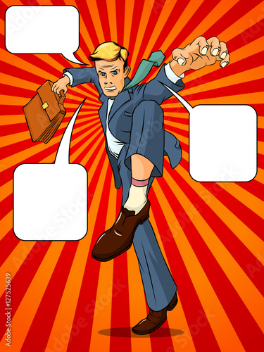 Businessman in a pose of tiger. Kung Fu