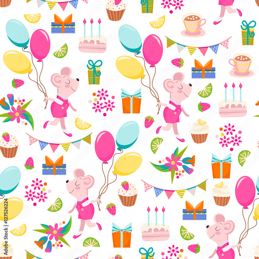 Birthday pattern with cartoon mouse. Birthday pattern with cartoon mouse.