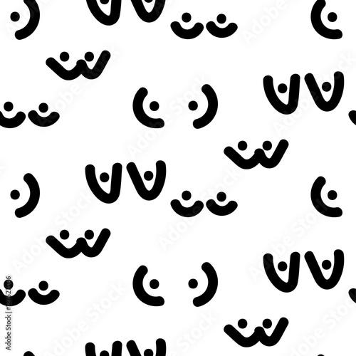 Woman breast vector seamless pattern. Funny boobs doodle background. Black and white pattern.